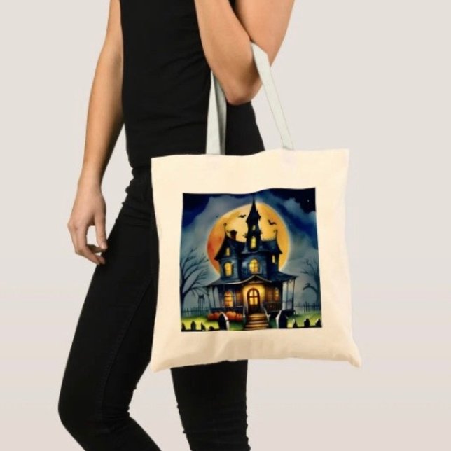 Haunted Hollow & Moon Tygkasse (100% natural material 100% cotton D: 15.75"l x 15.25"w 5 handle colors
)