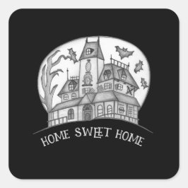 Haunted House and Bats Halloween  Fyrkantigt Klistermärke