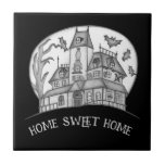Haunted House and Bats Halloween  Kakelplatta<br><div class="desc">Add a spooky touch to your Halloween decor with this hand-drawn haunted house surrounded by flying bats. Perfect for prints,  cards,  stickers,  or seasonal merchandise.
You must know that you get a photo!</div>
