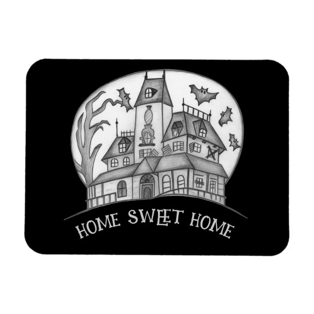 Haunted House and Bats Halloween  Magnet (Horisontell)