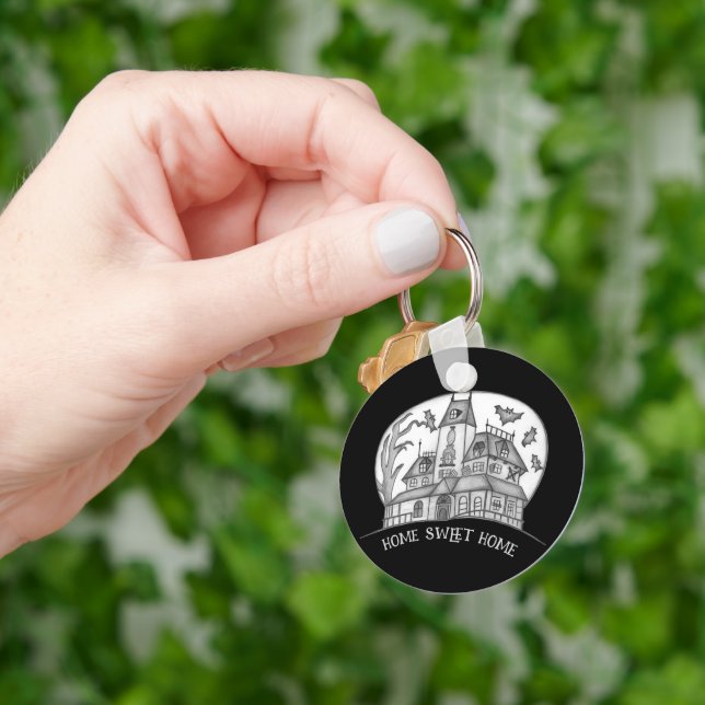 Haunted House and Bats Halloween  Nyckelring (Hand)