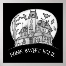Haunted House and Bats Halloween  Poster