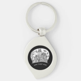 Haunted House and Bats Halloween  Swirl Silverfärgad Nyckelring