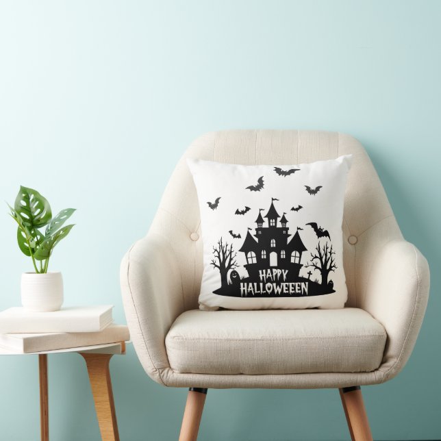 Haunted House Black & White Happy halloween Kudde (Stol)