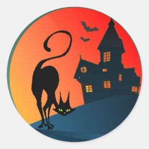 HAUNTED HOUSE & CAT by SHARON SHARPE Runt Klistermärke