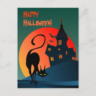 HAUNTED HOUSE & CAT by SHARON SHARPE Vykort