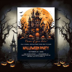 Haunted House Fladdermus Träd Spooky Halloween fes Inbjudningar