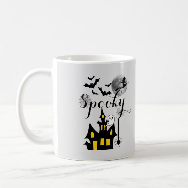Haunted House Flies Witch Spooky Halloween Kaffemugg (Vänster)