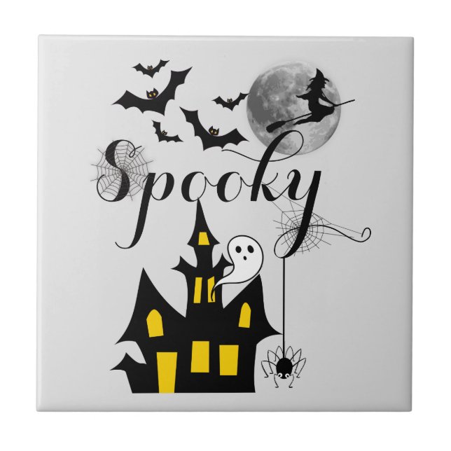 Haunted House Flies Witch Spooky Halloween Kakelplatta (Framsidan)