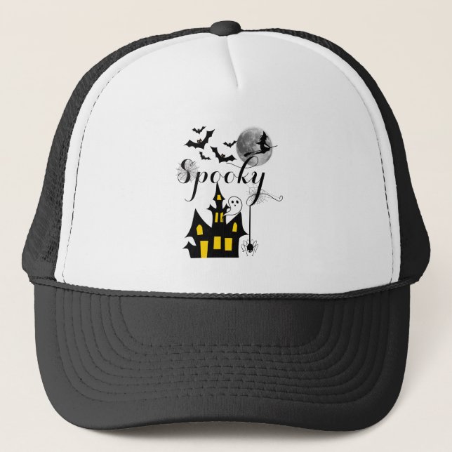 Haunted House Flies Witch Spooky Halloween Keps (Framsida)