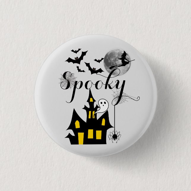 Haunted House Flies Witch Spooky Halloween Knapp (Framsida)