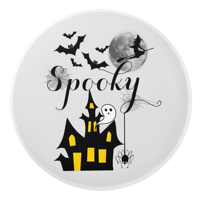 Haunted House Flies Witch Spooky Halloween Knopp (Framsidan)
