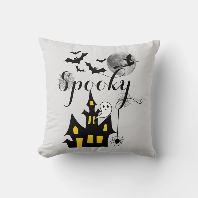 Haunted House Flies Witch Spooky Halloween Kudde (Framsida)