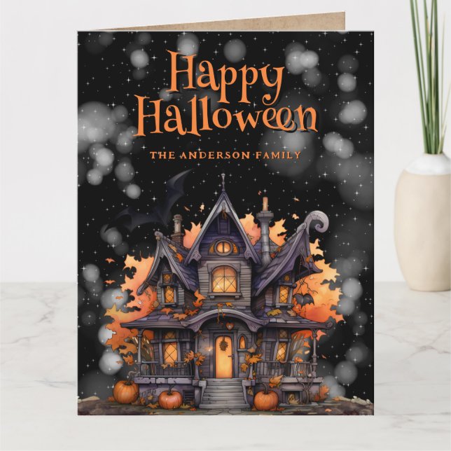Haunted House Ghost Happy halloween Kort (Framsida)
