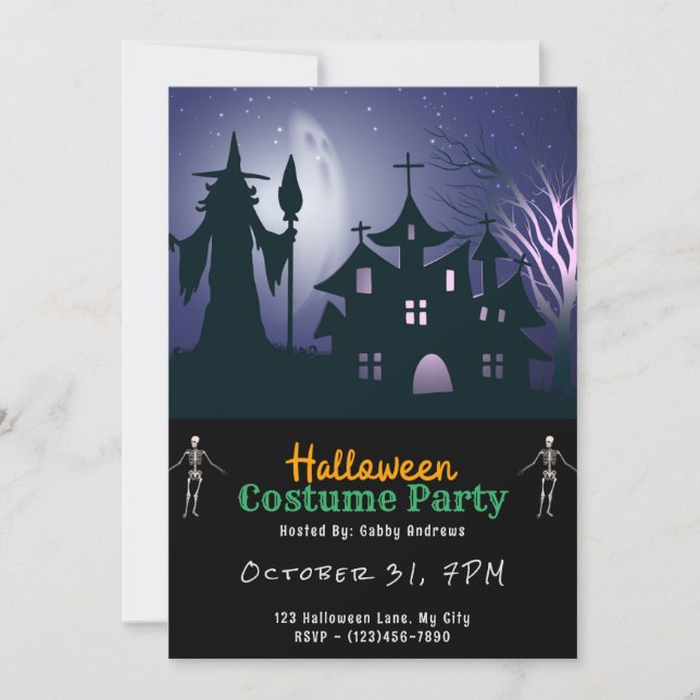 Haunted House Ghost Witch Stars Halloween Inbjudningar (Framsida)