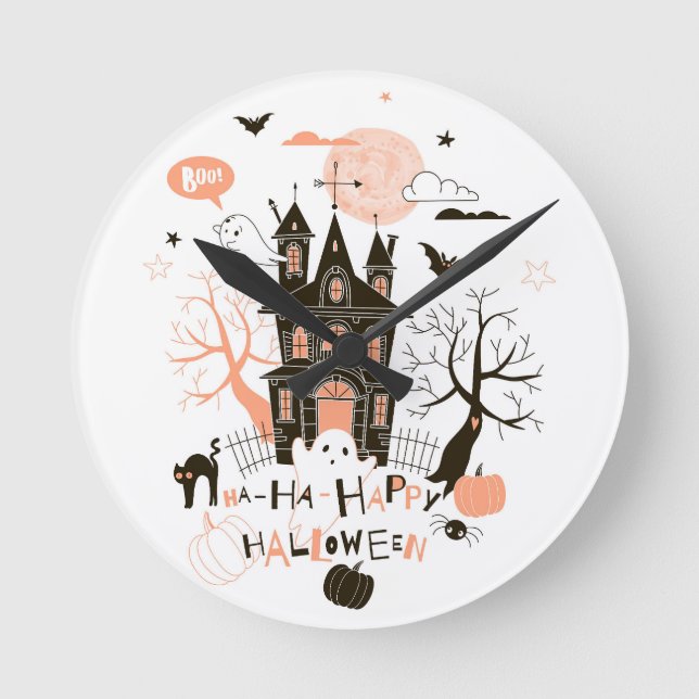 Haunted House "Ha Ha Happy halloween" Rund Klocka (Framsida)