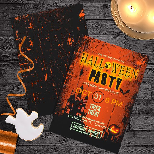 Haunted House Halloween fest ID578 Inbjudningar (Front/Back In Situ)