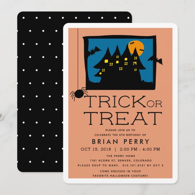 Haunted House Halloween Födelsedagsfest inbjudan (Fram/baksida)