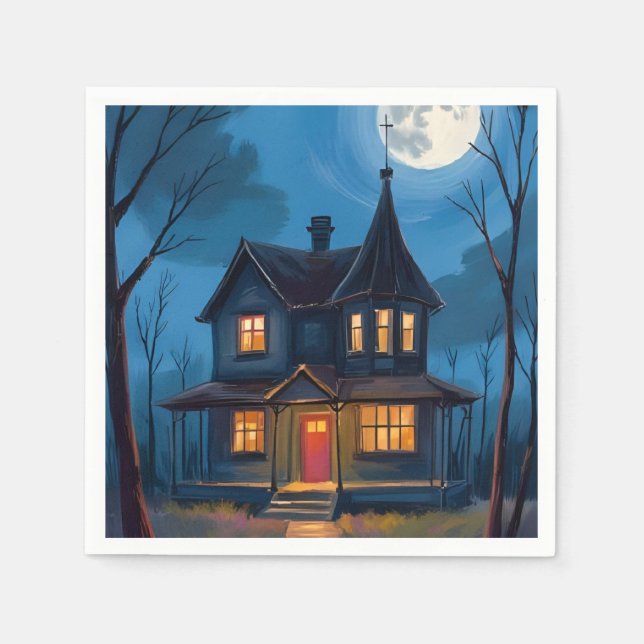 Haunted House Halloween Hand-Payed Pappersservett (Framsidan)