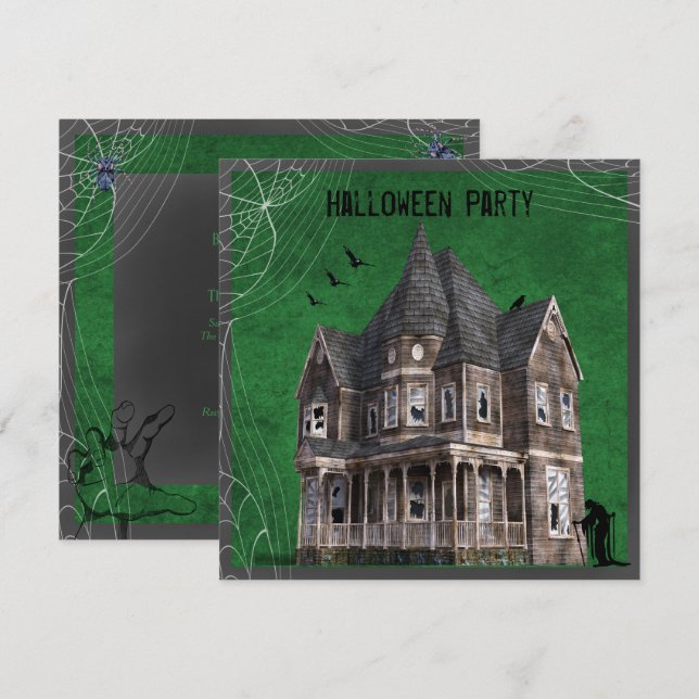 Haunted House Halloween Inbjudningar (Fram/baksida)