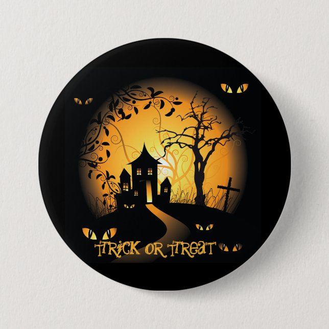 Haunted House Halloween Large, 3-tums Round Button Knapp (Framsida)