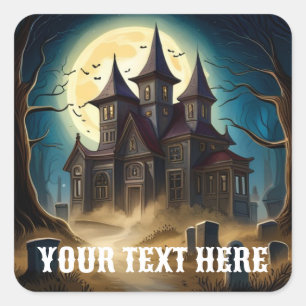 Haunted House Halloween Stickers Fyrkantigt Klistermärke