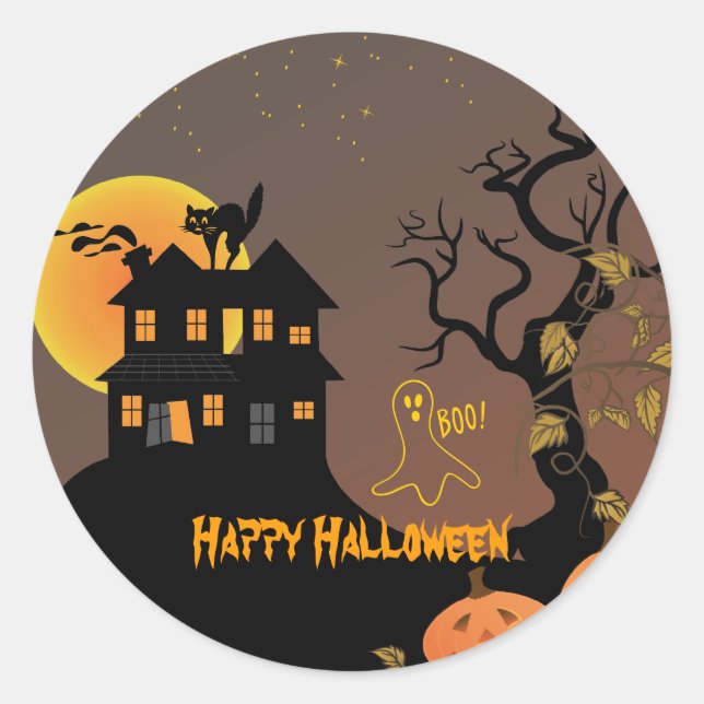 Haunted House Halloween Stickers Runt Klistermärke (Framsida)