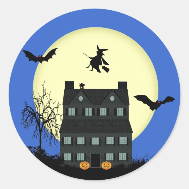 Haunted House Halloween Stickers Runt Klistermärke (Framsida)