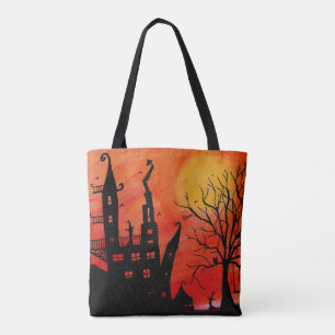 Haunted House Halloween Tote Bag Tygkasse