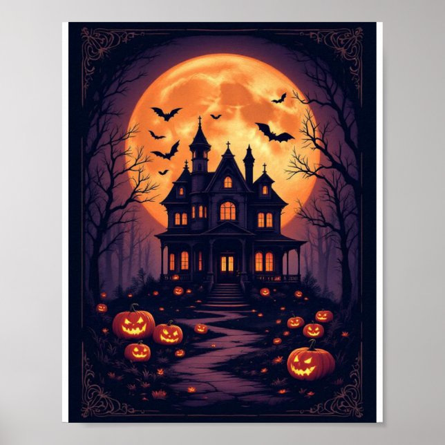 Haunted House Halloween Wall Art – Spooky Night Ca Poster (Framsidan)