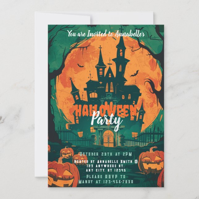 Haunted House Jack-O' Lanternes Halloween fest Inbjudningar (Framsida)