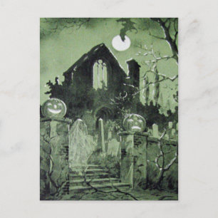 Haunted House Jack O'Lantern Ghost Fladdermus Vykort