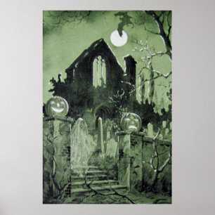 Haunted House Jack O'Lantern Ghost Måne Poster