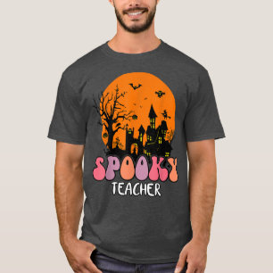 Haunted House Måne Night Groovy Spooky Teacher Sea T Shirt