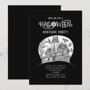 Haunted House och Fladdermus Halloween Inbjudningar