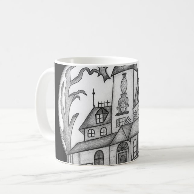 Haunted House och Fladdermus Halloween Kaffemugg (Framsida vänster)
