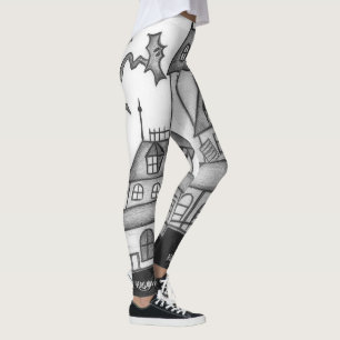 Haunted House och Fladdermus Halloween Leggings