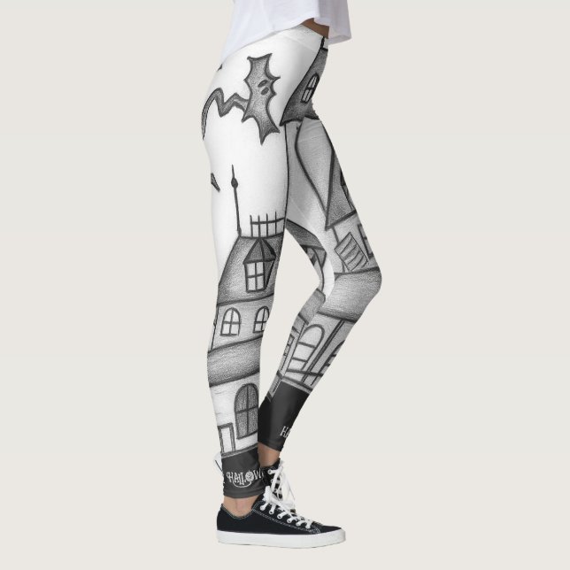 Haunted House och Fladdermus Halloween Leggings (Höger)