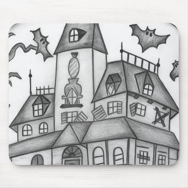 Haunted House och Fladdermus Halloween Musmatta (Framsidan)