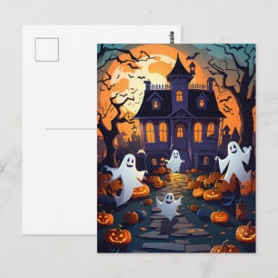 Haunted House och Ghost Halloween Vykort
