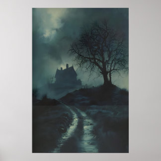 Haunted House on the Hill Dark Gothic Art Poster