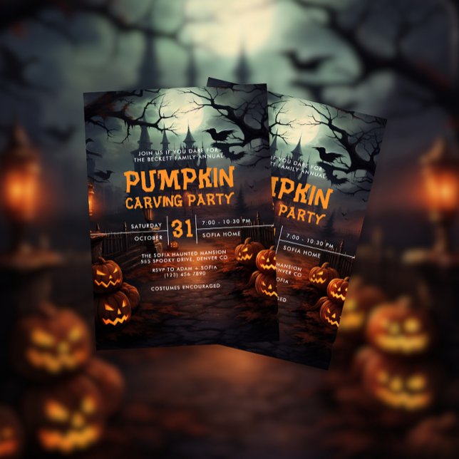 Haunted House Pumpkin Carving Halloween fest Inbjudningar (Skapare uppladdad)