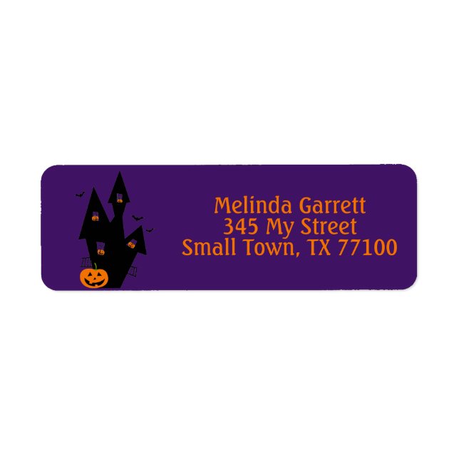 Haunted House Pumpkin Roligt Halloween Anpassnings Returadress Etikett (Framsidan)