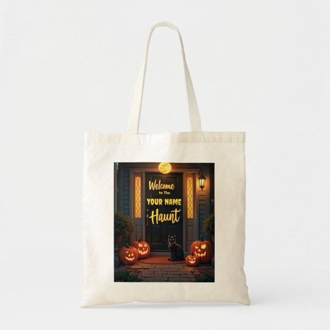 Haunted House Scene Personlig Halloween Tote Tygkasse (Framsidan)