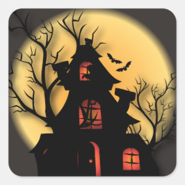 Haunted House Silhouette | Halloween Fyrkantigt Klistermärke