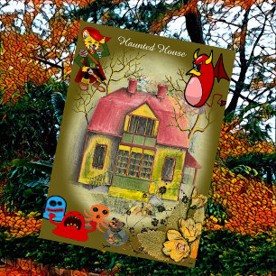 Haunted House Spöken Halloween Whimsical Kort