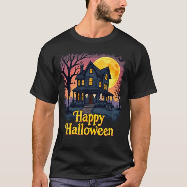 Haunted House Spöken Happy halloween Tee (Framsida)