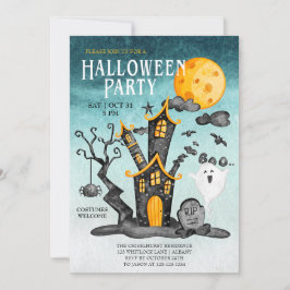 Haunted House Spooky Turcos Himlar Halloween fest Inbjudningar