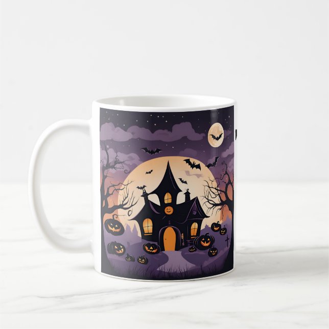 Haunted House Trick Treat Halloween Kaffemugg (Vänster)