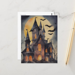 Haunted House Watercolor Vykort